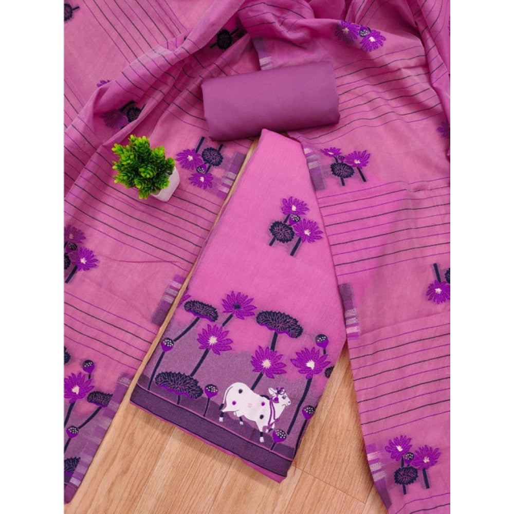 Pink banarasi silk unstitched salwar suit material — kameez fabric detail