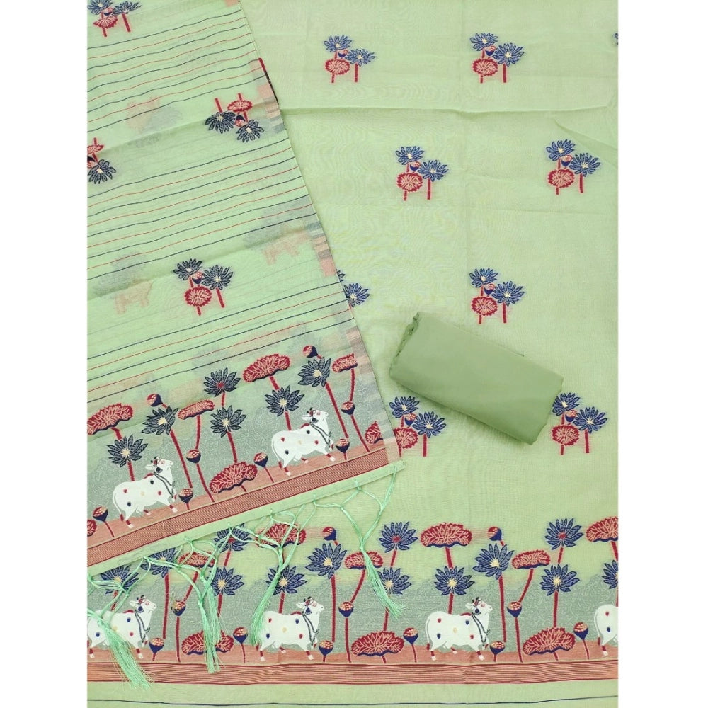 Pista banarasi silk unstitched salwar suit material — dupatta view