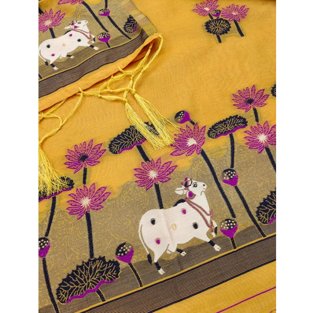 Yellow banarasi silk unstitched salwar suit material — colour detail