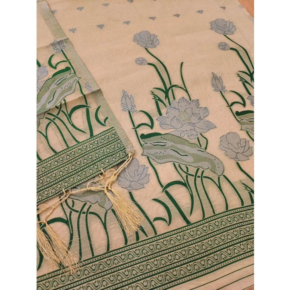 Cream banarasi silk unstitched salwar suit material — colour detail