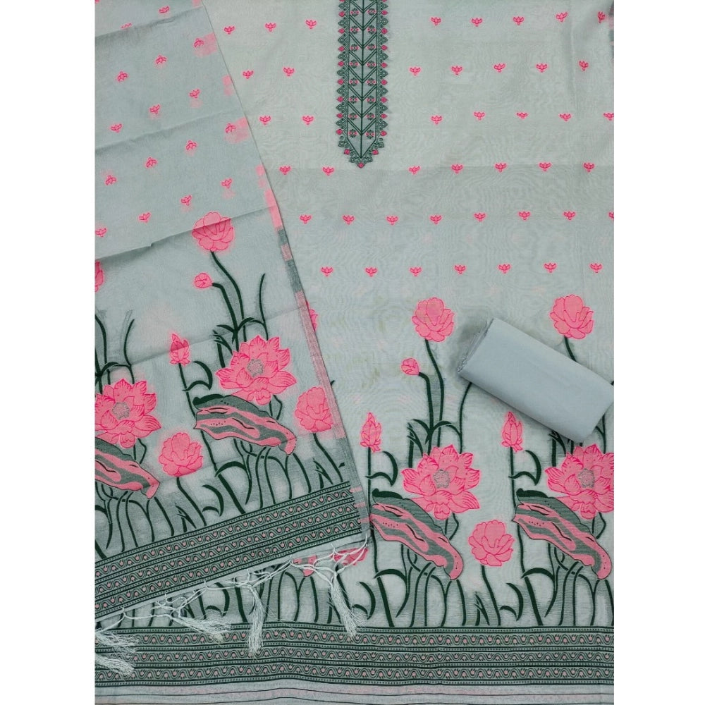 Grey banarasi silk unstitched salwar suit material — dupatta view