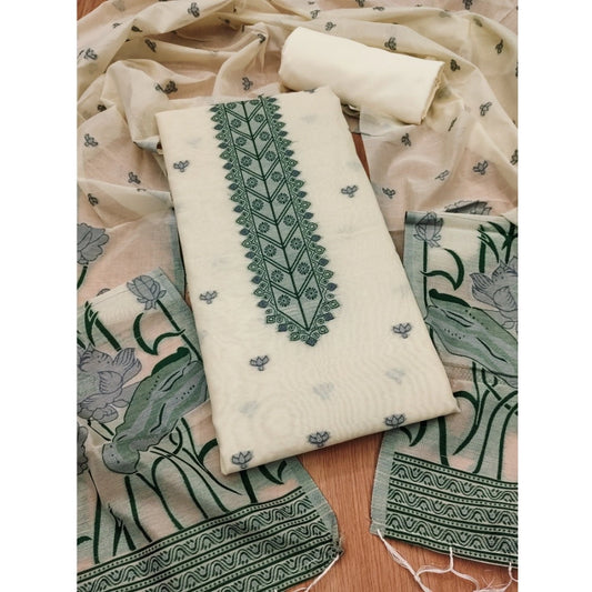 Off White banarasi silk unstitched salwar suit material — full set view