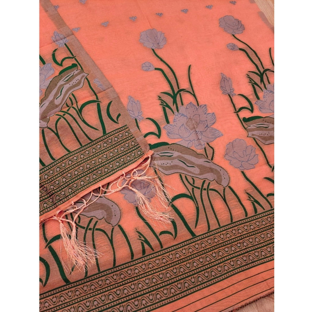 Peach banarasi silk unstitched salwar suit material — colour detail
