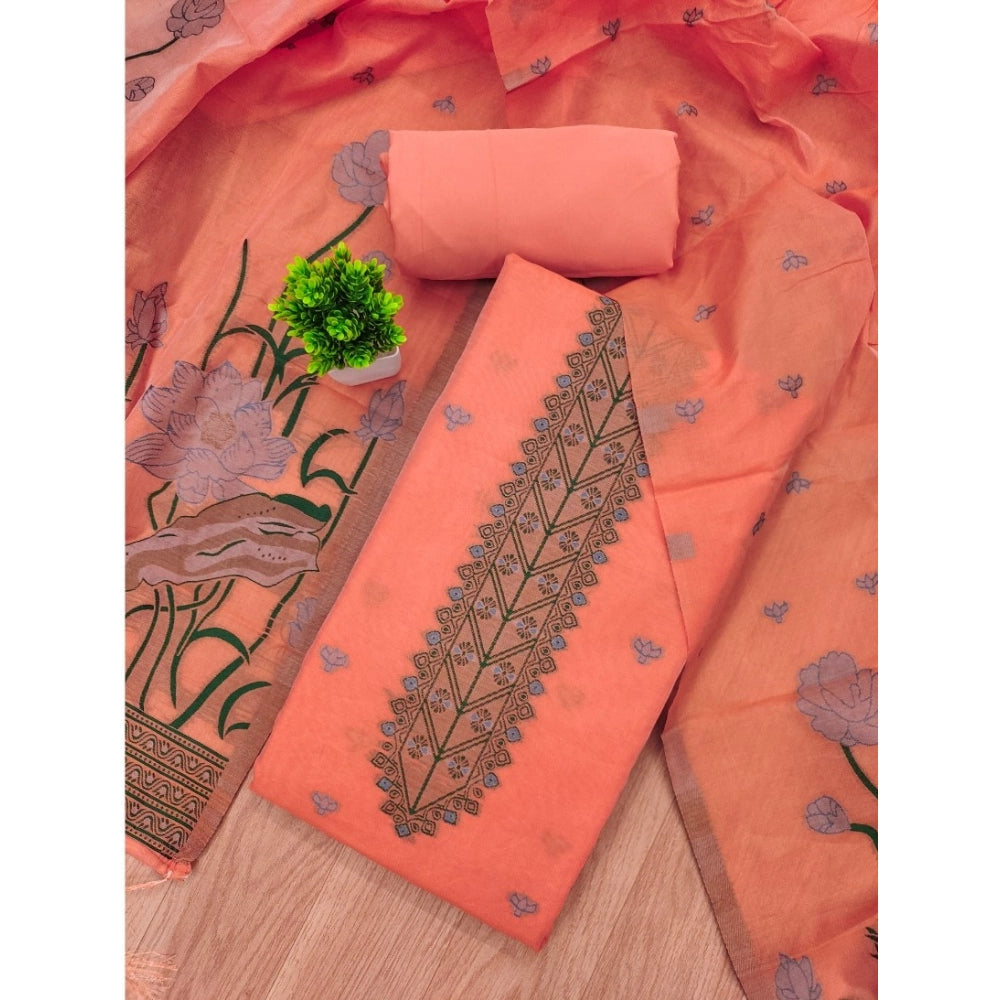 Peach banarasi silk unstitched salwar suit material — kameez fabric detail