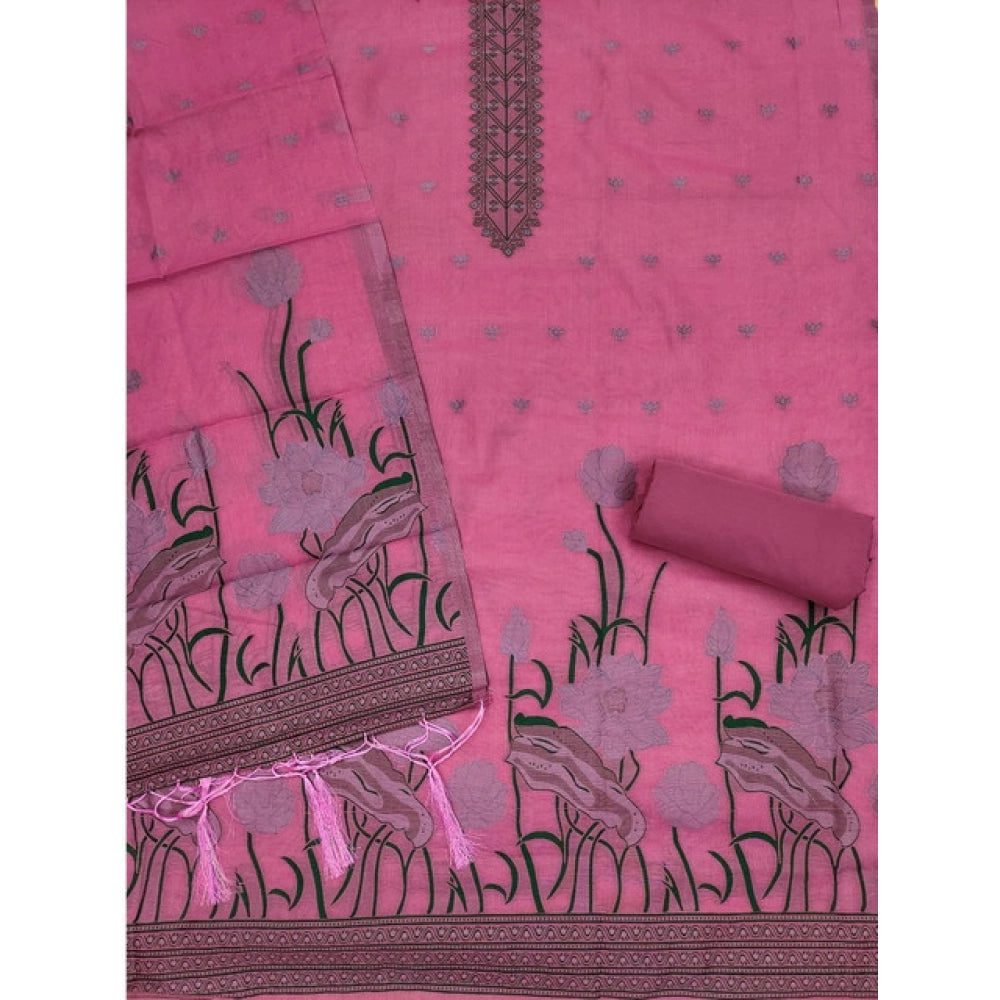 Pink banarasi silk unstitched salwar suit material — dupatta view