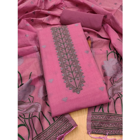 Pink banarasi silk unstitched salwar suit material — full set view