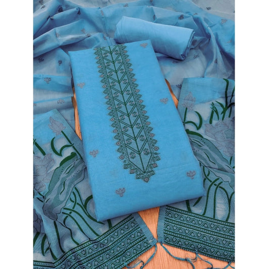 Sky Blue banarasi silk unstitched salwar suit material — full set view