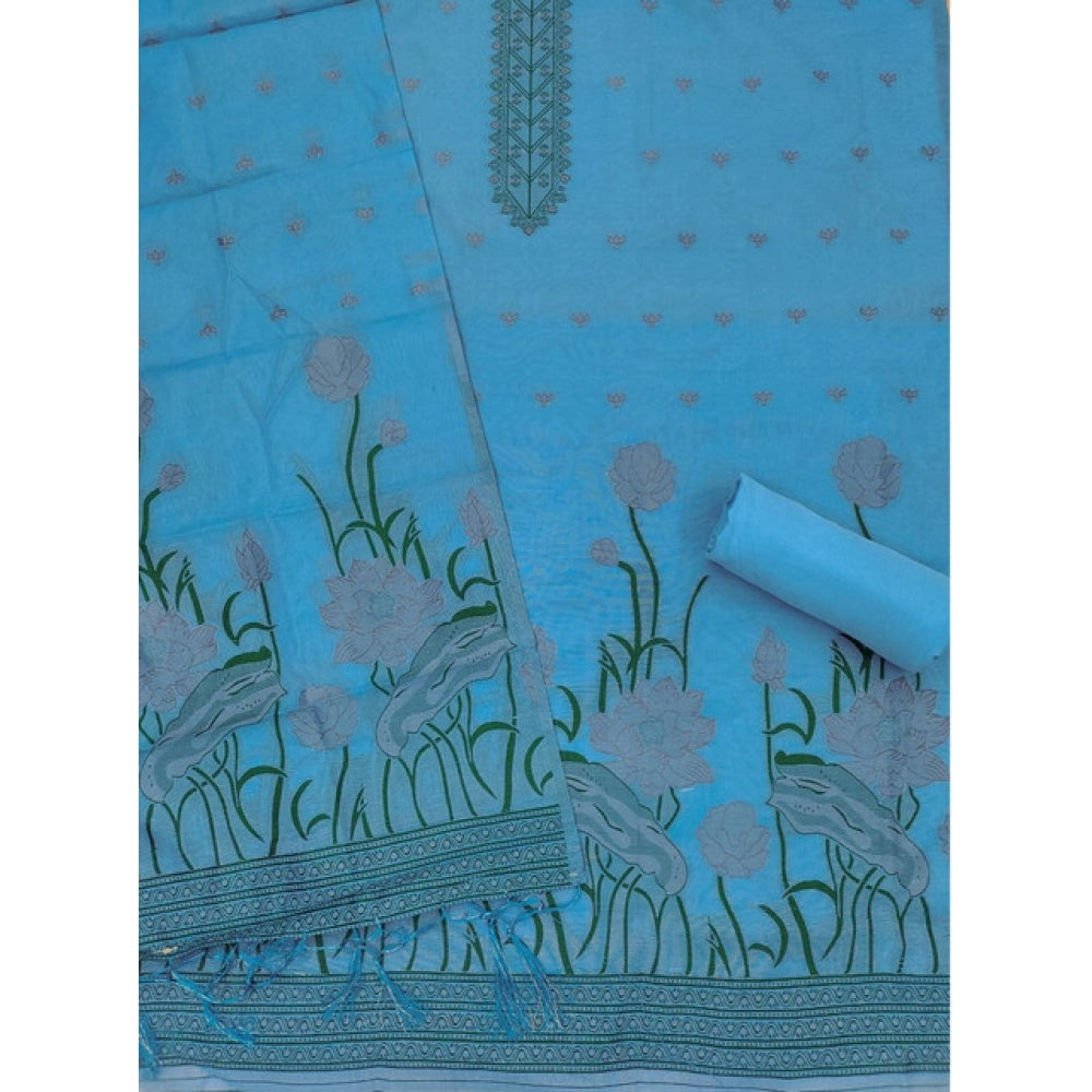 Sky Blue banarasi silk unstitched salwar suit material — dupatta view