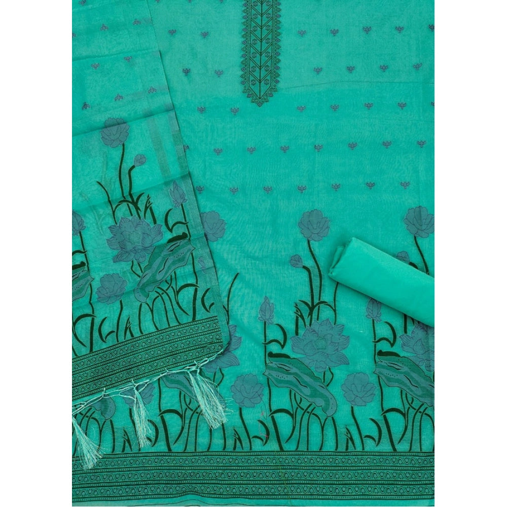 Sea Green banarasi silk unstitched salwar suit material — dupatta view