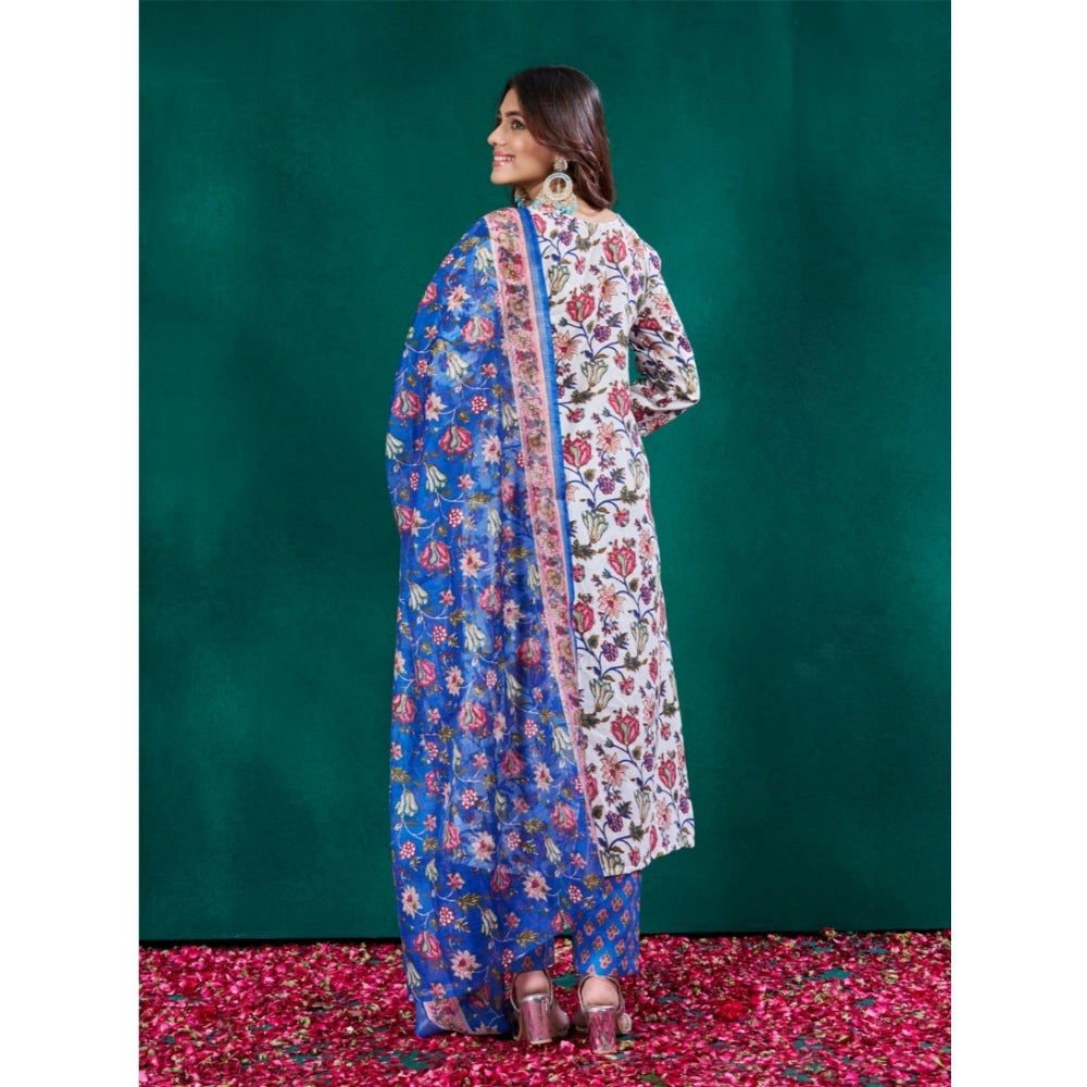 Multicolor cotton blend kurti pant dupatta set for women — detail view
