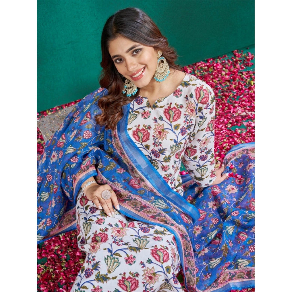 Multicolor cotton blend kurti pant dupatta set for women — full look