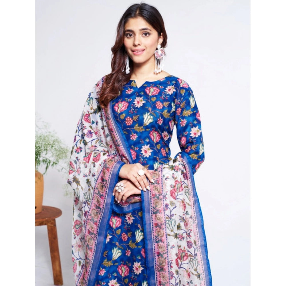 Blue cotton blend kurti pant dupatta set for women — full look
