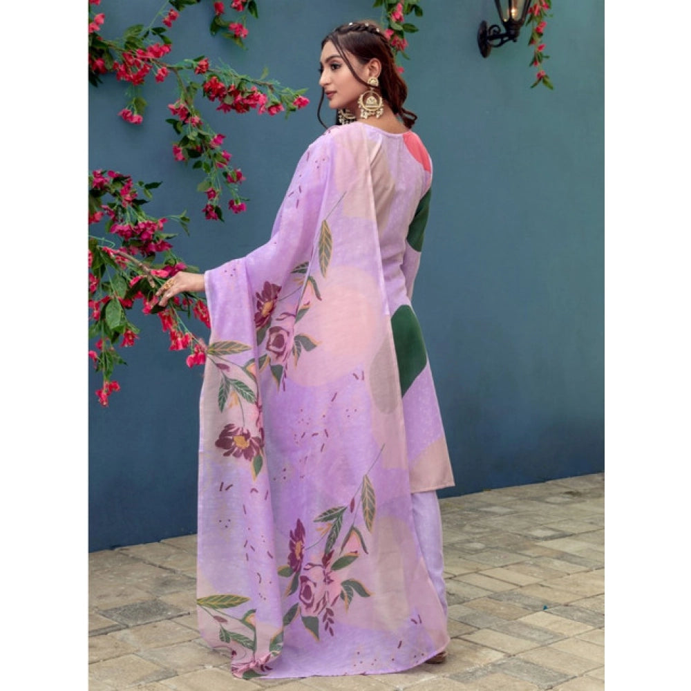 Lavender cotton blend kurti pant dupatta set for women — side angle