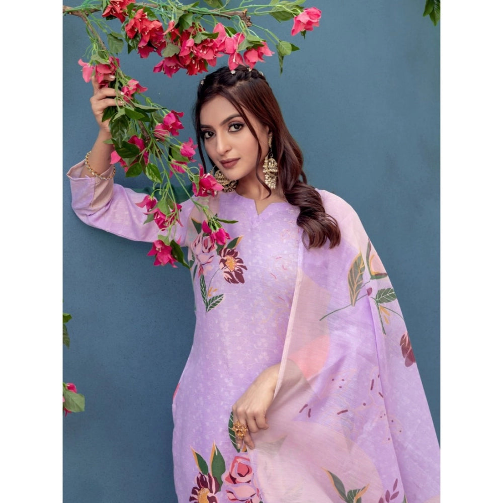 Lavender cotton blend kurti pant dupatta set for women — full look