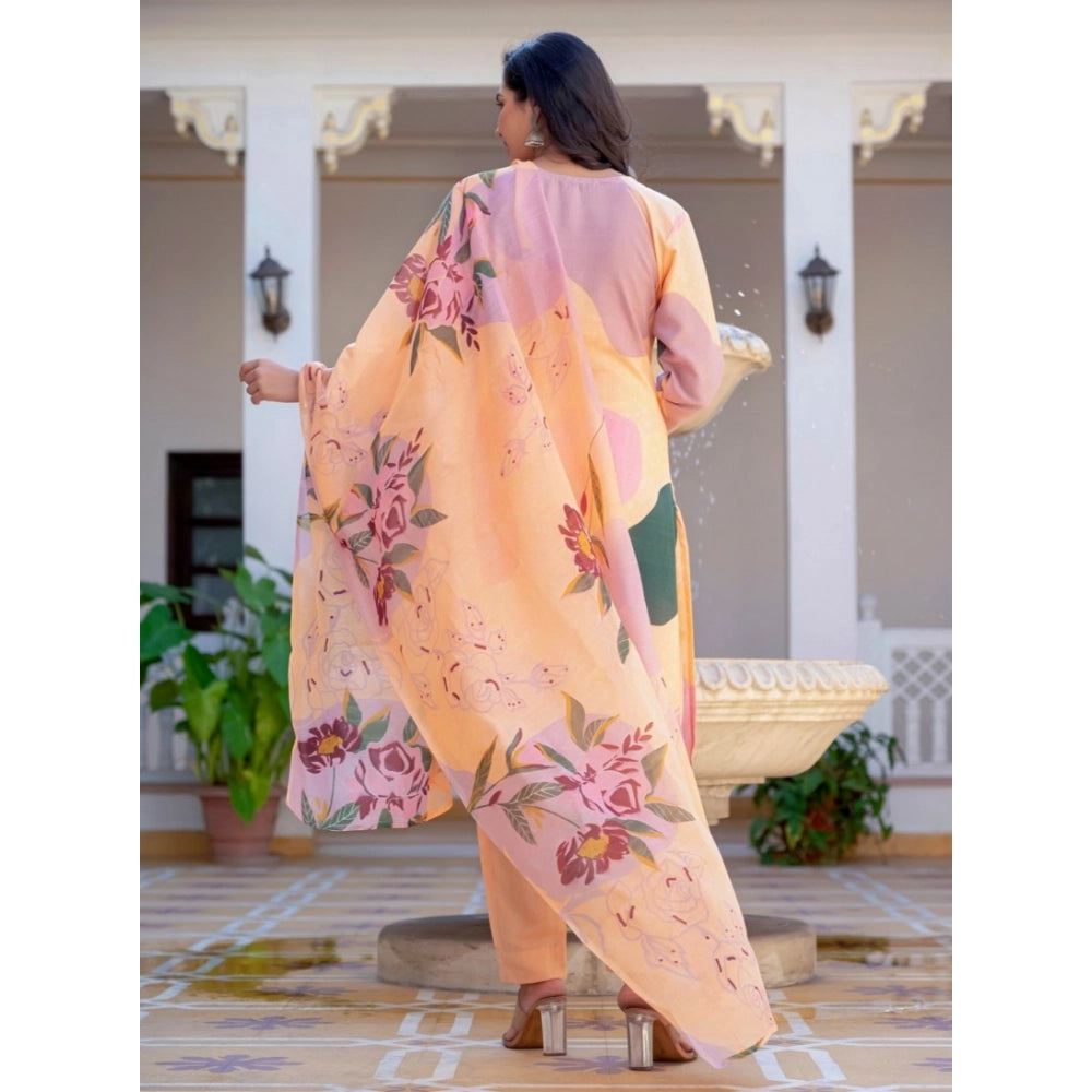 Orange cotton blend kurti pant dupatta set for women — full look