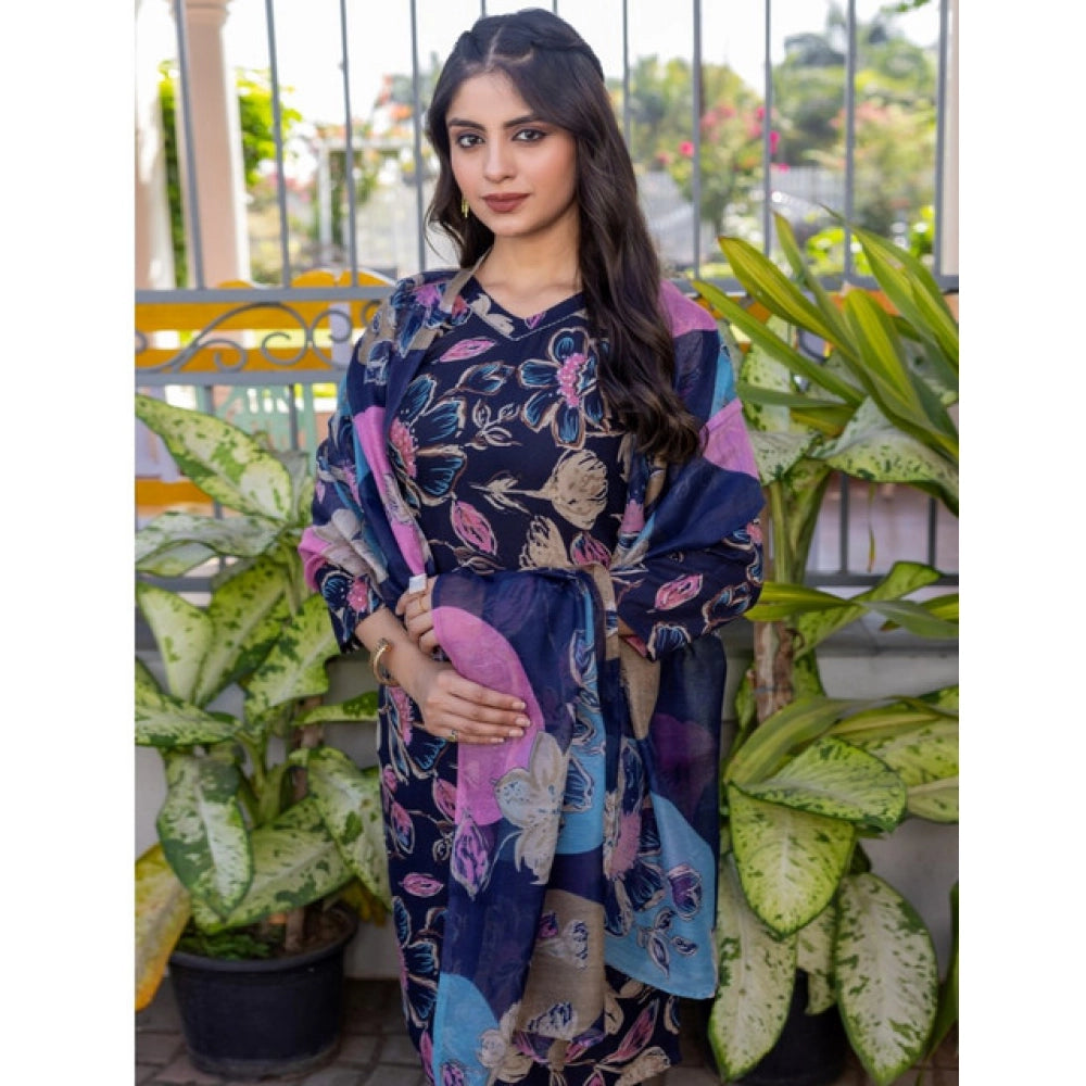 Navyblue cotton blend kurti pant dupatta set for women — full look