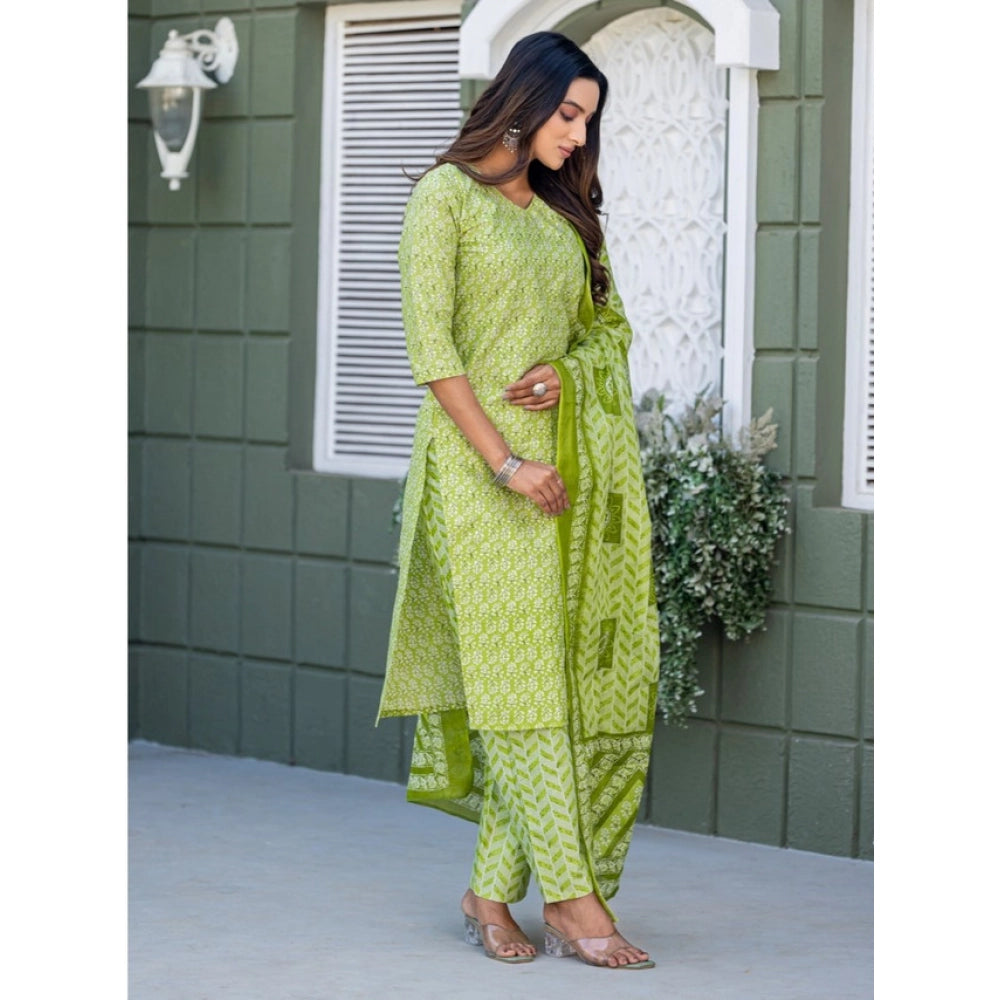 Parrot cotton blend kurti pant dupatta set for women — side angle