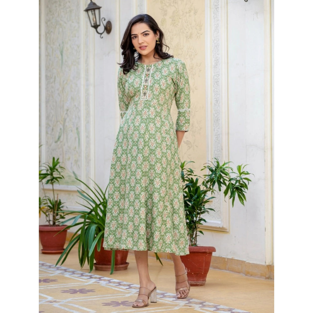Green rayon a-line kurti for women — side angle