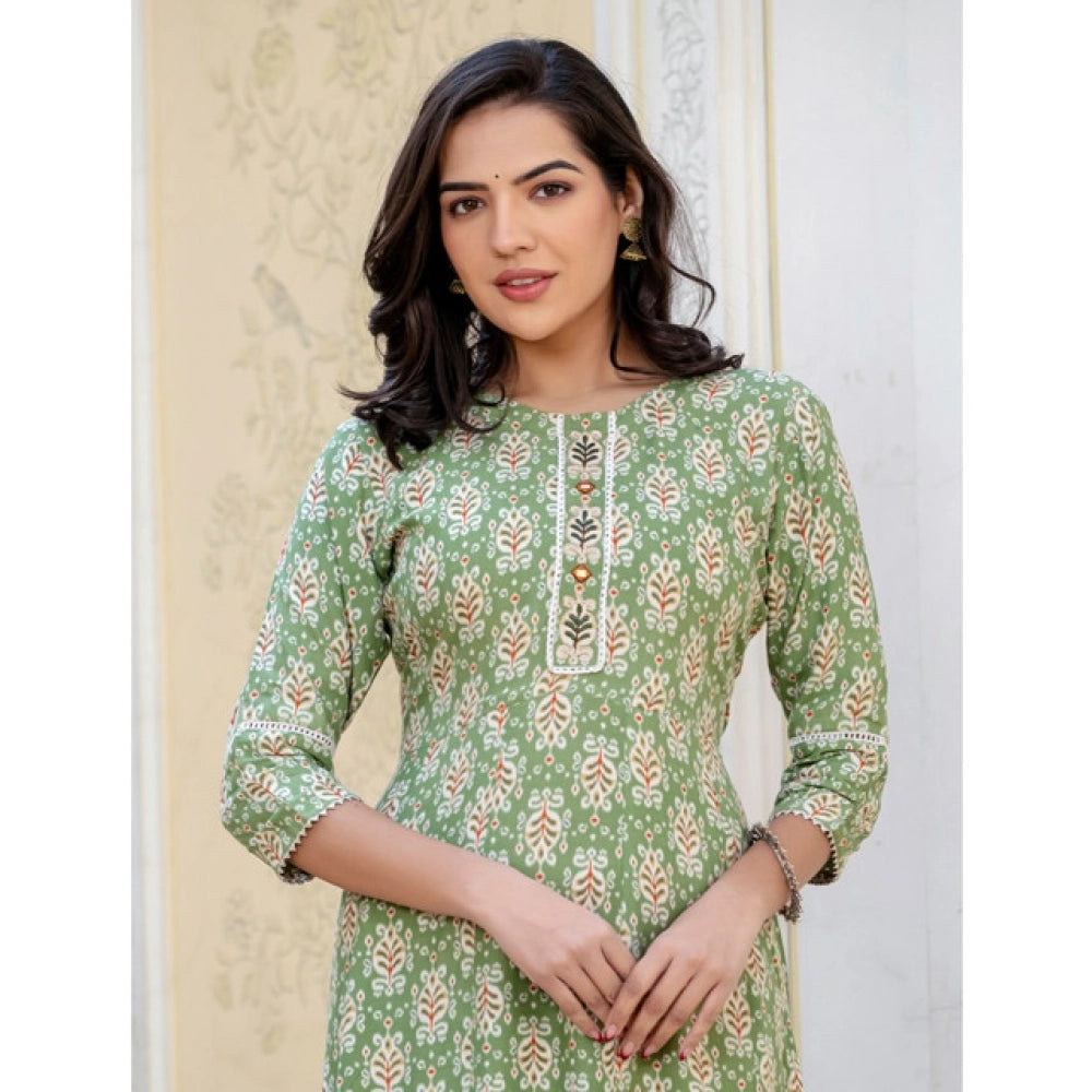 Green rayon a-line kurti for women — full look