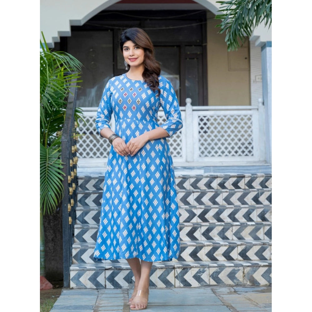 Sky Blue rayon a-line kurti for women — side angle