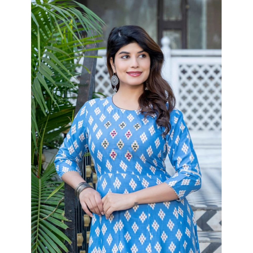 Sky Blue rayon a-line kurti for women — full look