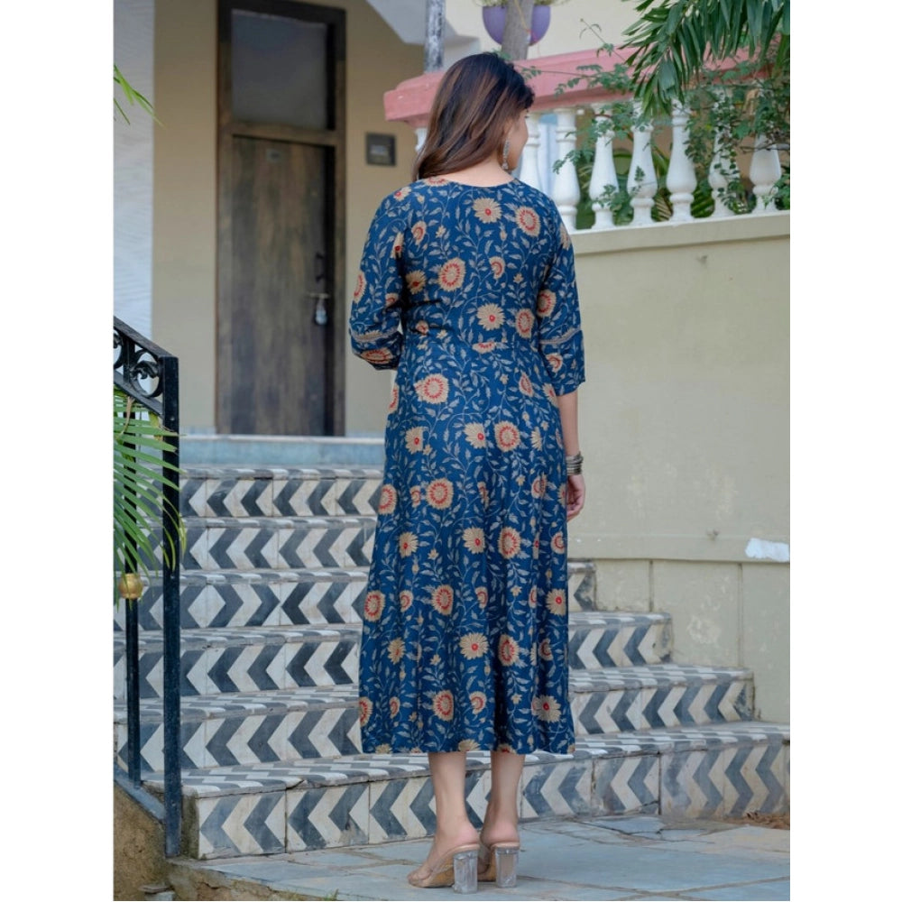 Navy Blue rayon a-line kurti for women — detail view