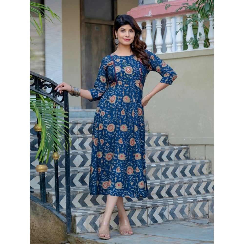 Navy Blue rayon a-line kurti for women — full look