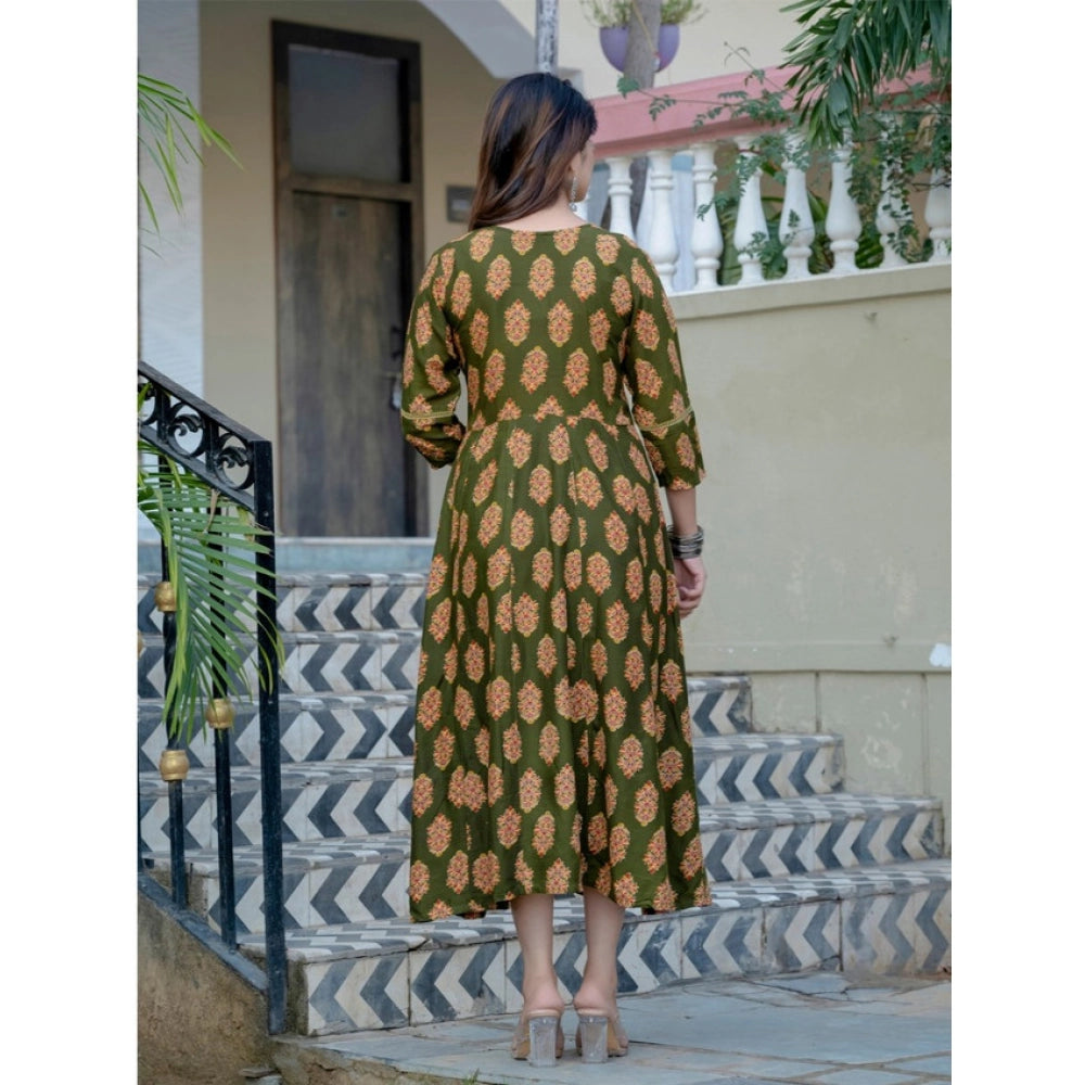 Dark Green rayon a-line kurti for women — detail view