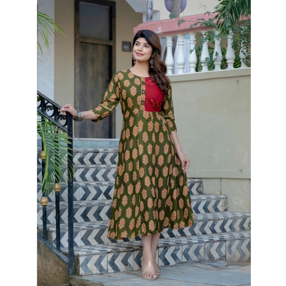 Dark Green rayon a-line kurti for women — side angle