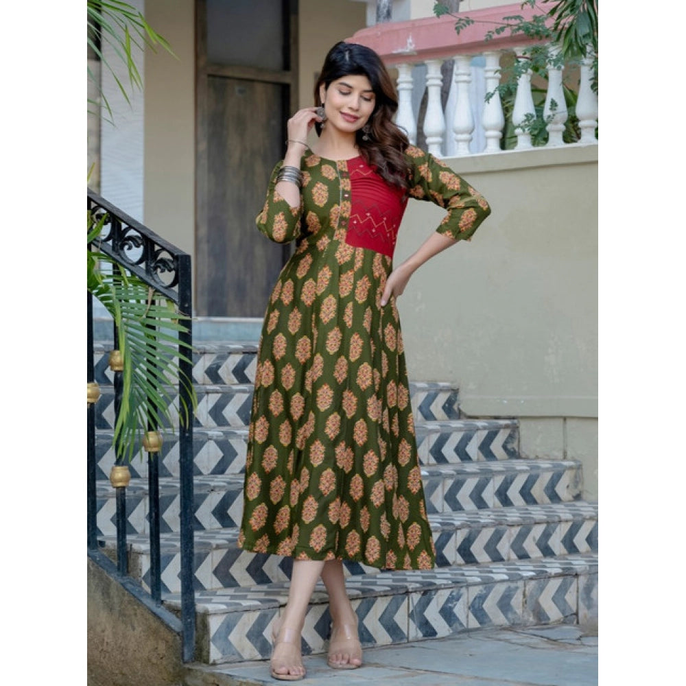 Dark Green rayon a-line kurti for women — full look