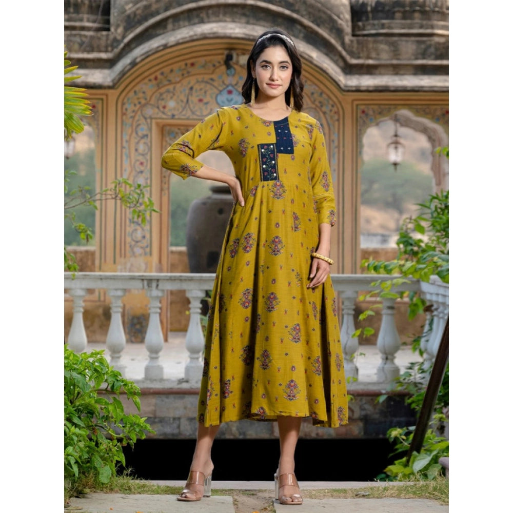 Mehendi rayon a-line kurti for women — side angle