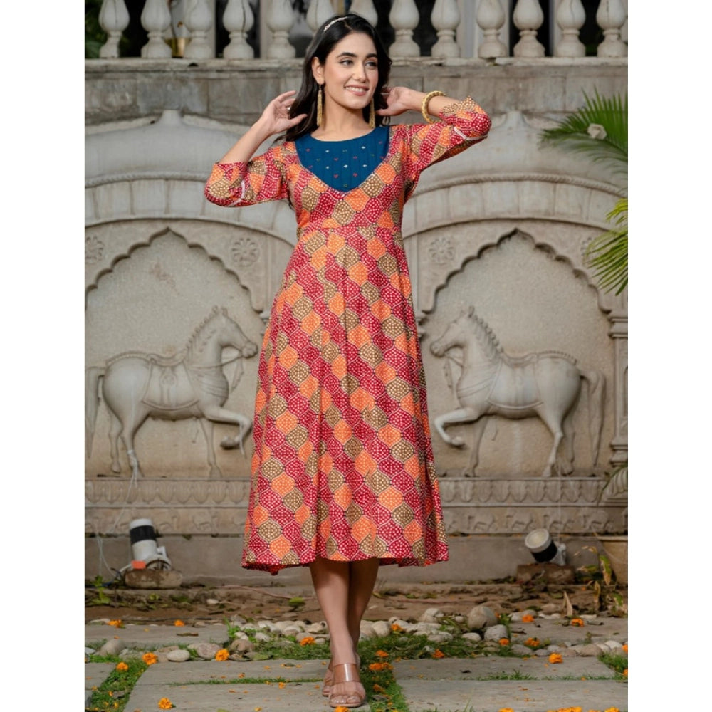 Multicolor rayon a-line kurti for women — side angle
