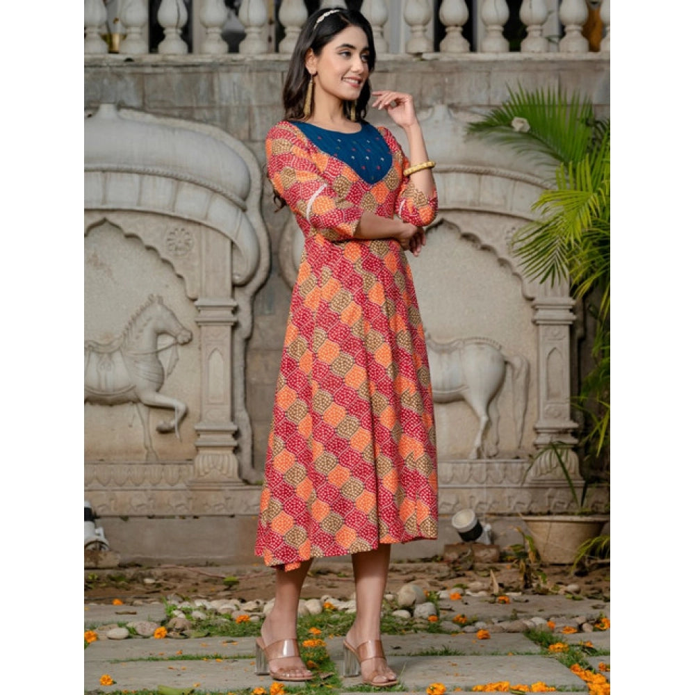Multicolor rayon a-line kurti for women — full look