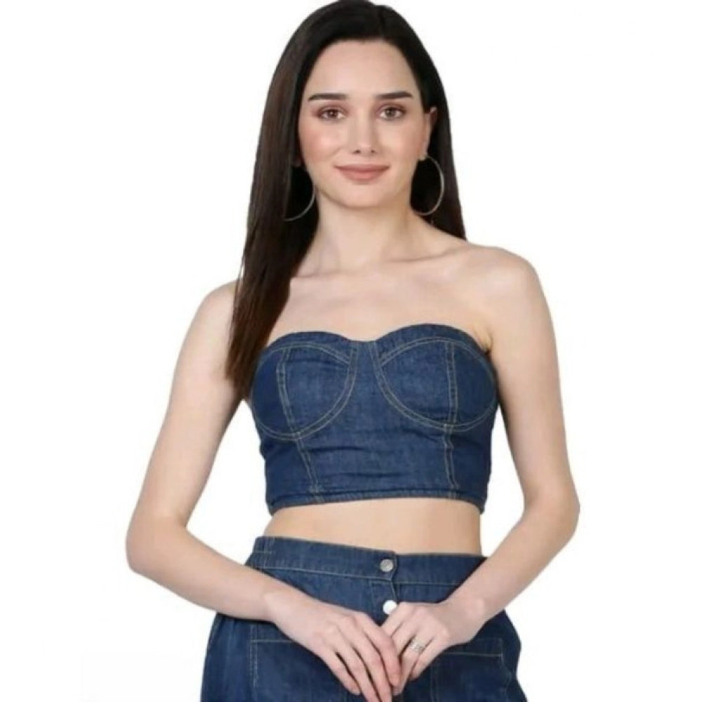 Blue denim bustier top for women — detail view