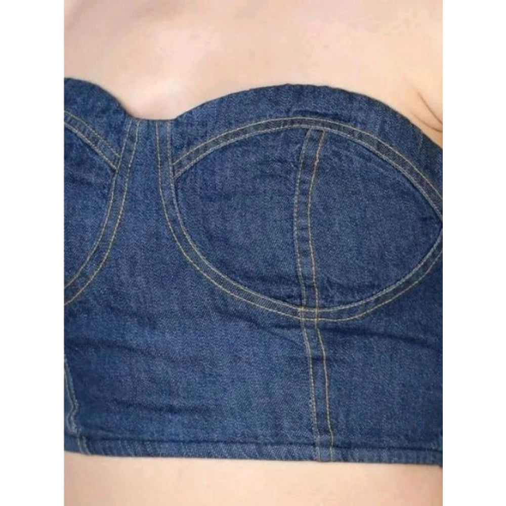 Blue denim bustier top for women — side angle