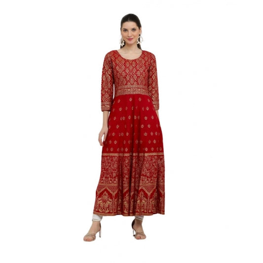 Red rayon anarkali kurti for women — front view