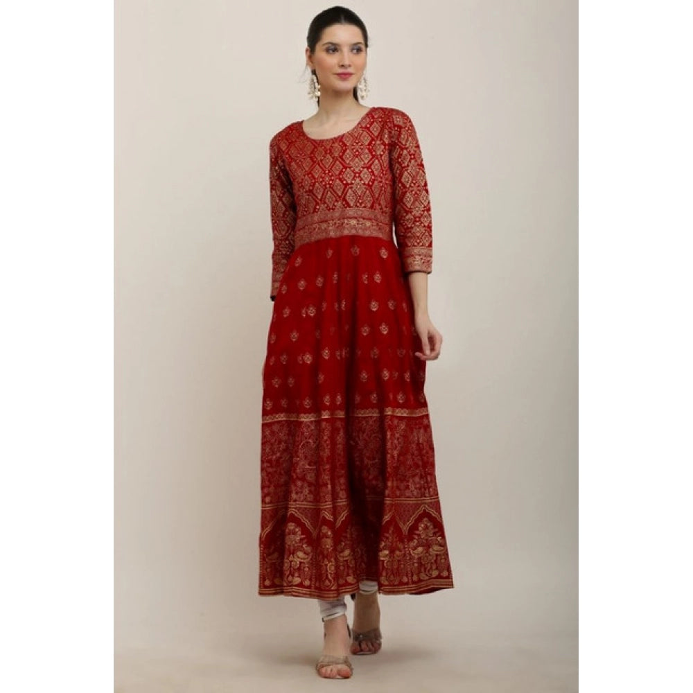 Red rayon anarkali kurti for women — side angle