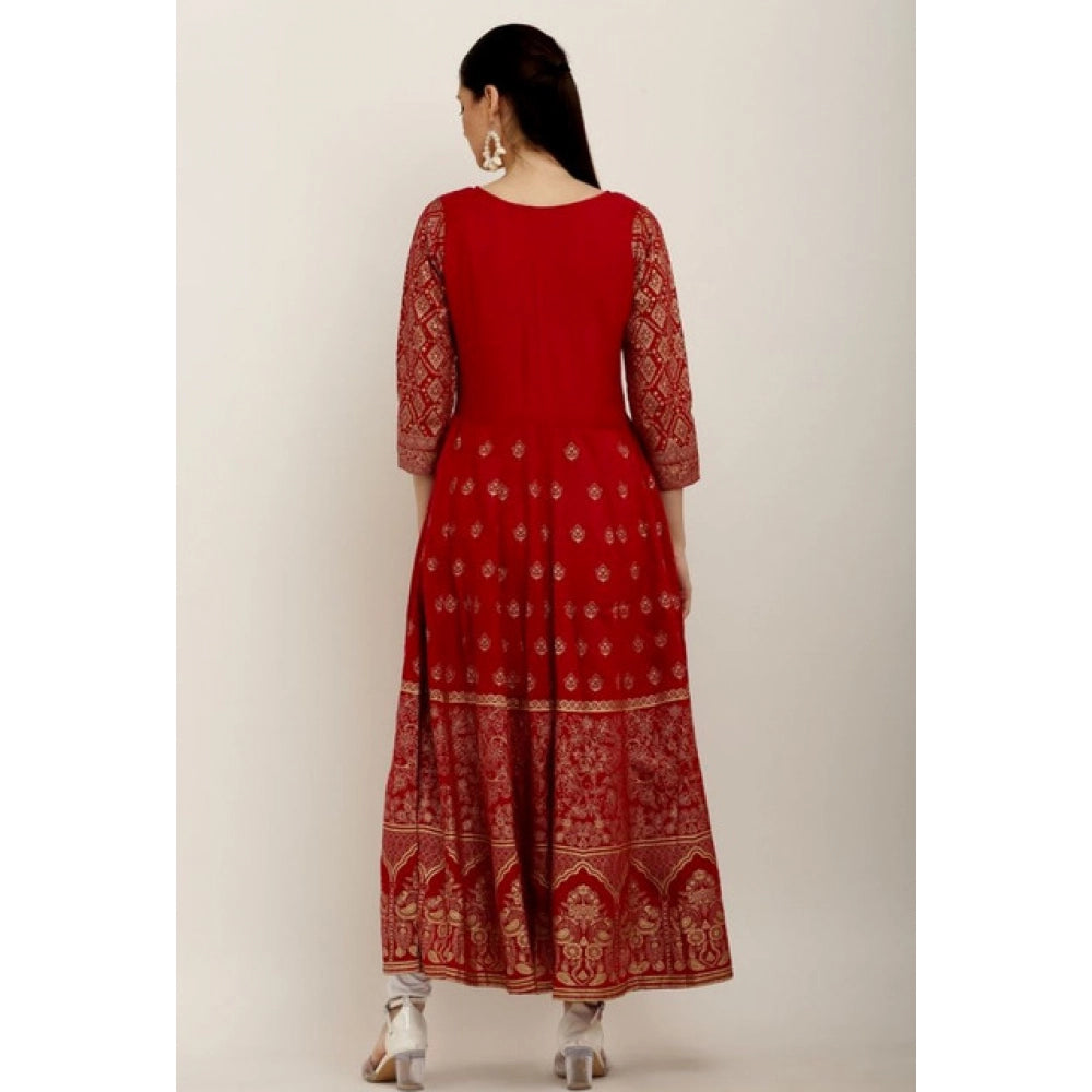 Red rayon anarkali kurti for women — full look