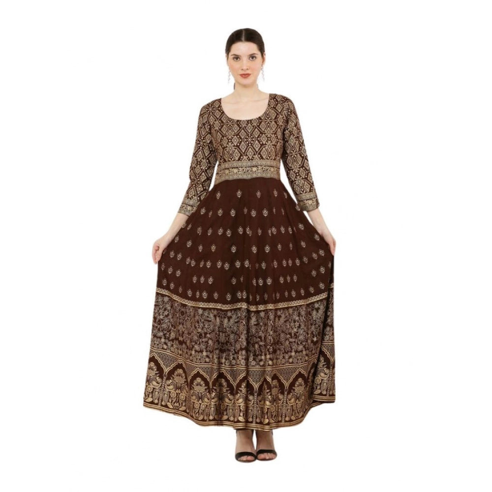 Brown rayon anarkali kurti for women — front view