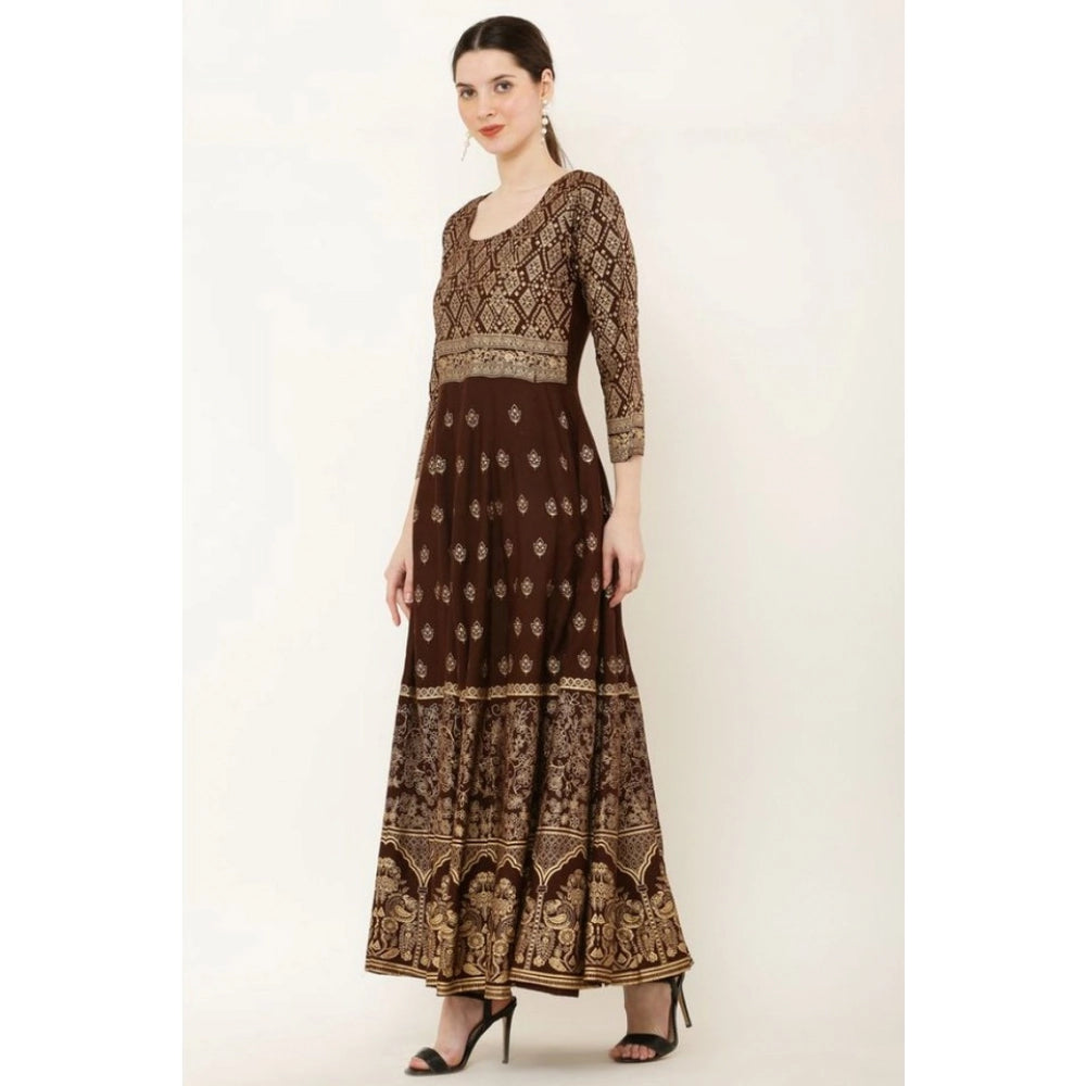 Brown rayon anarkali kurti for women — detail view