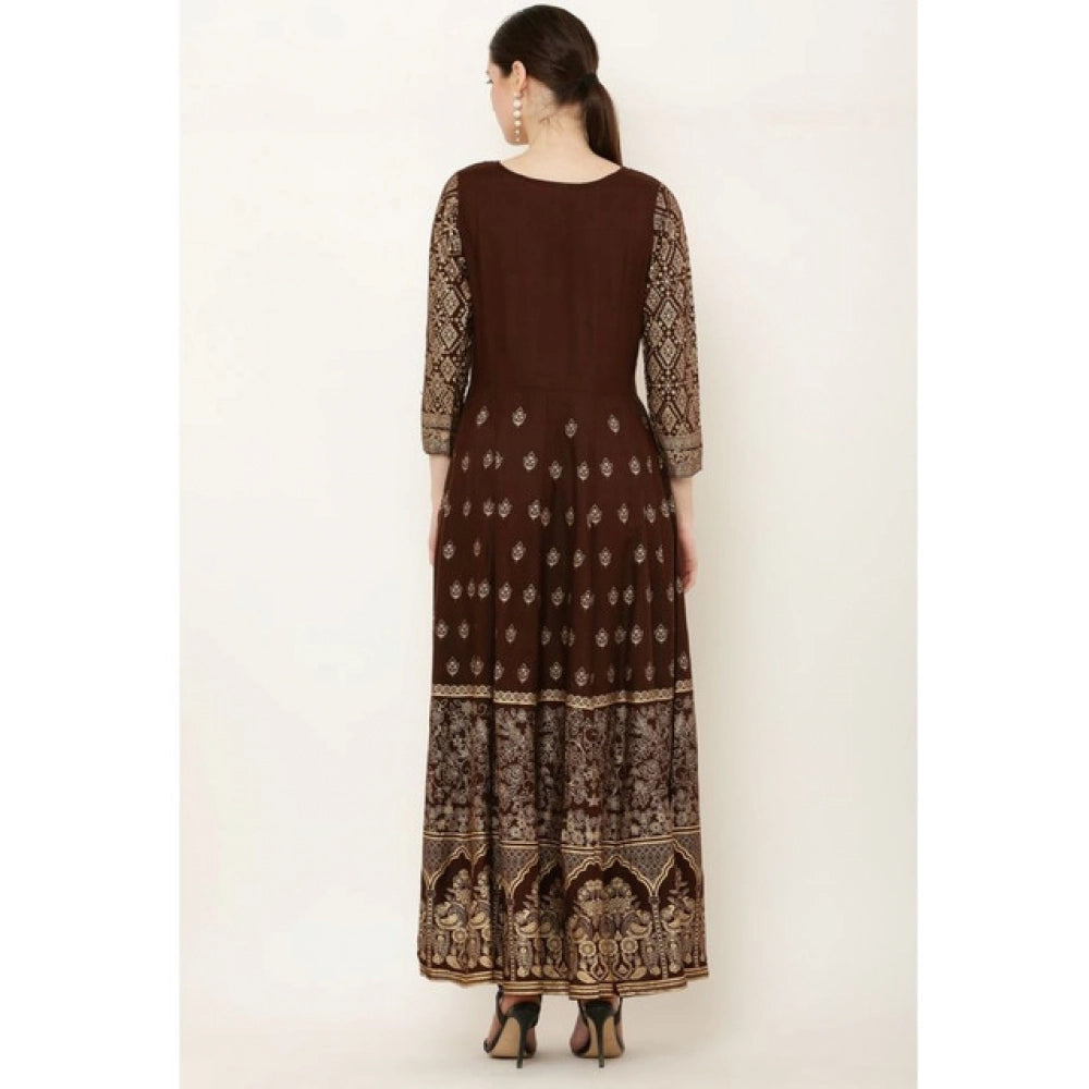Brown rayon anarkali kurti for women — side angle