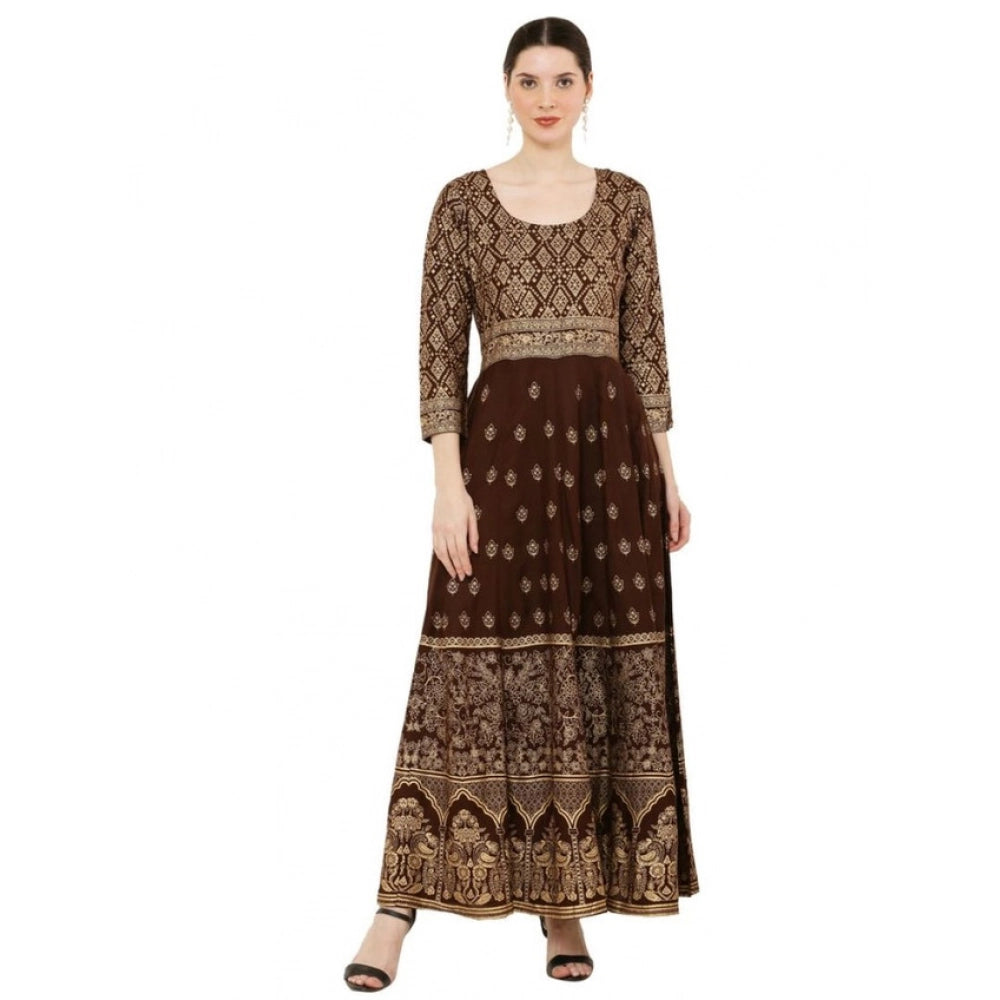 Brown rayon anarkali kurti for women — full look