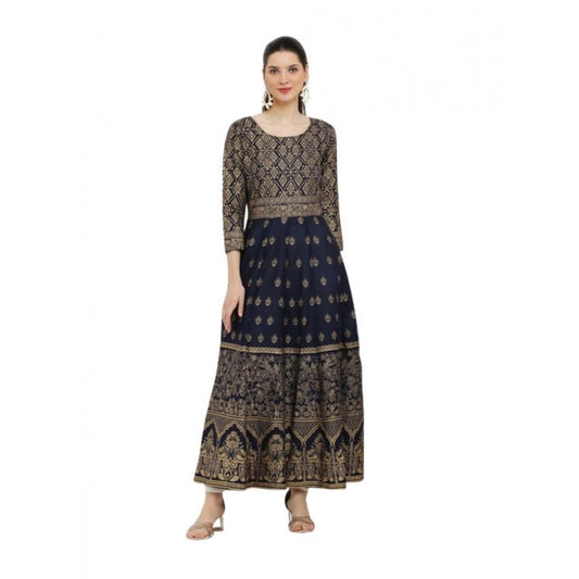 Blue rayon anarkali kurti for women — front view