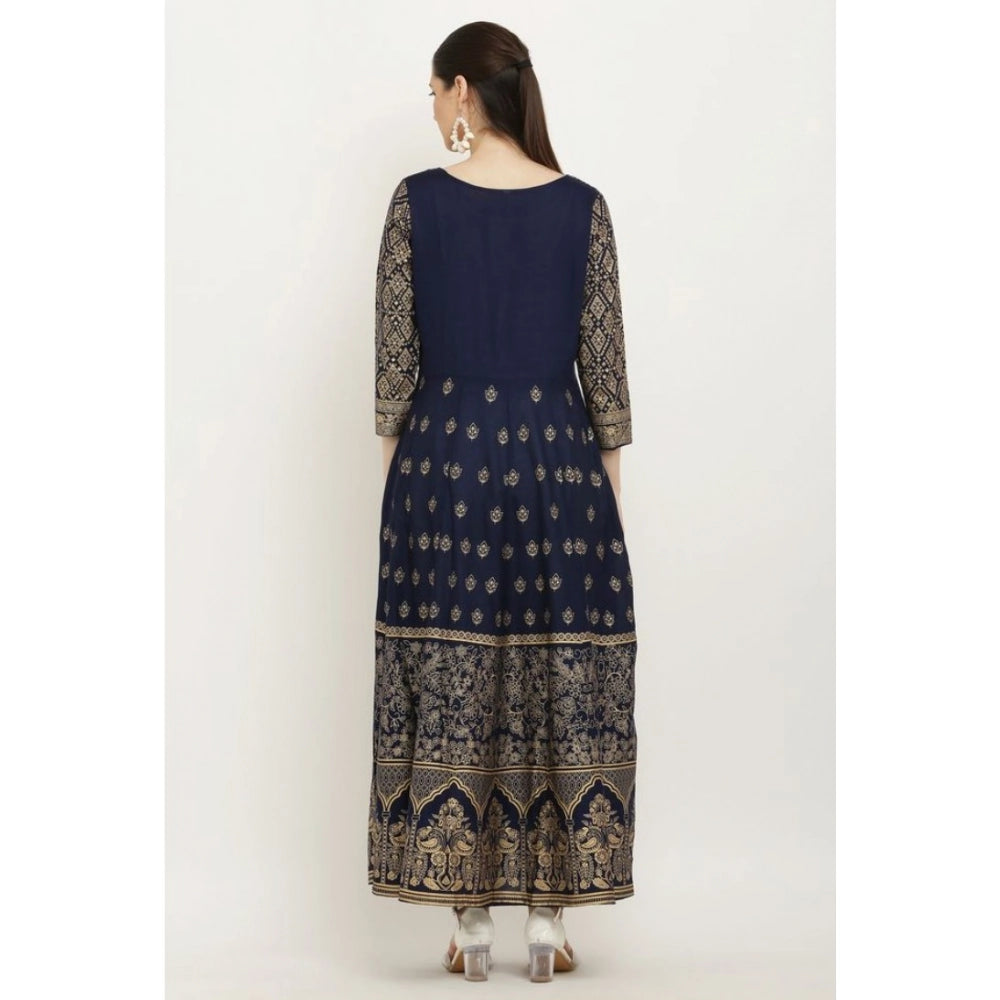 Blue rayon anarkali kurti for women — detail view