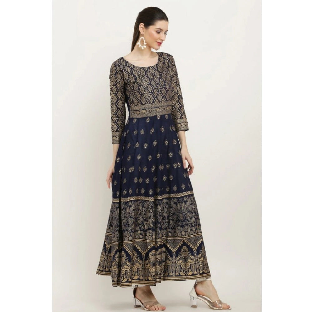 Blue rayon anarkali kurti for women — side angle