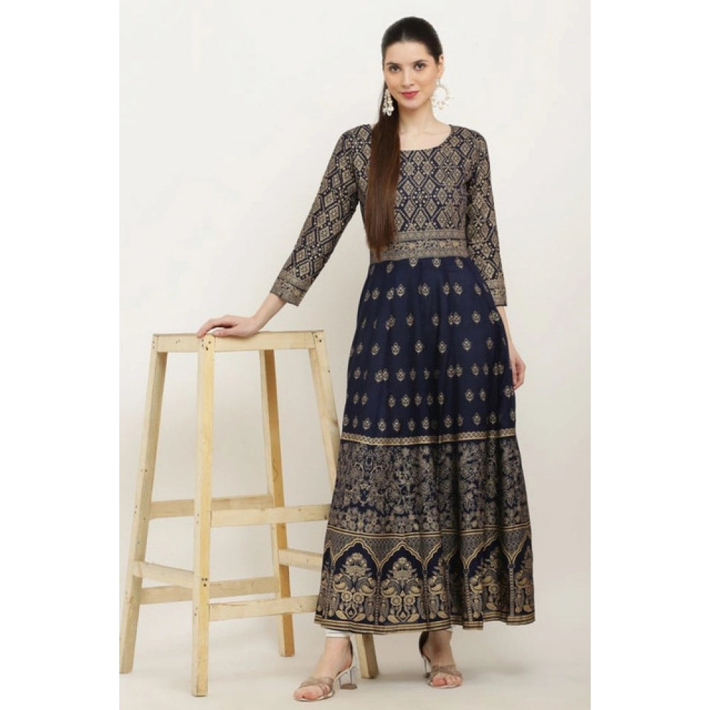 Blue rayon anarkali kurti for women — full look