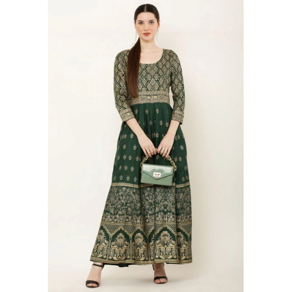 Green rayon anarkali kurti for women — full look