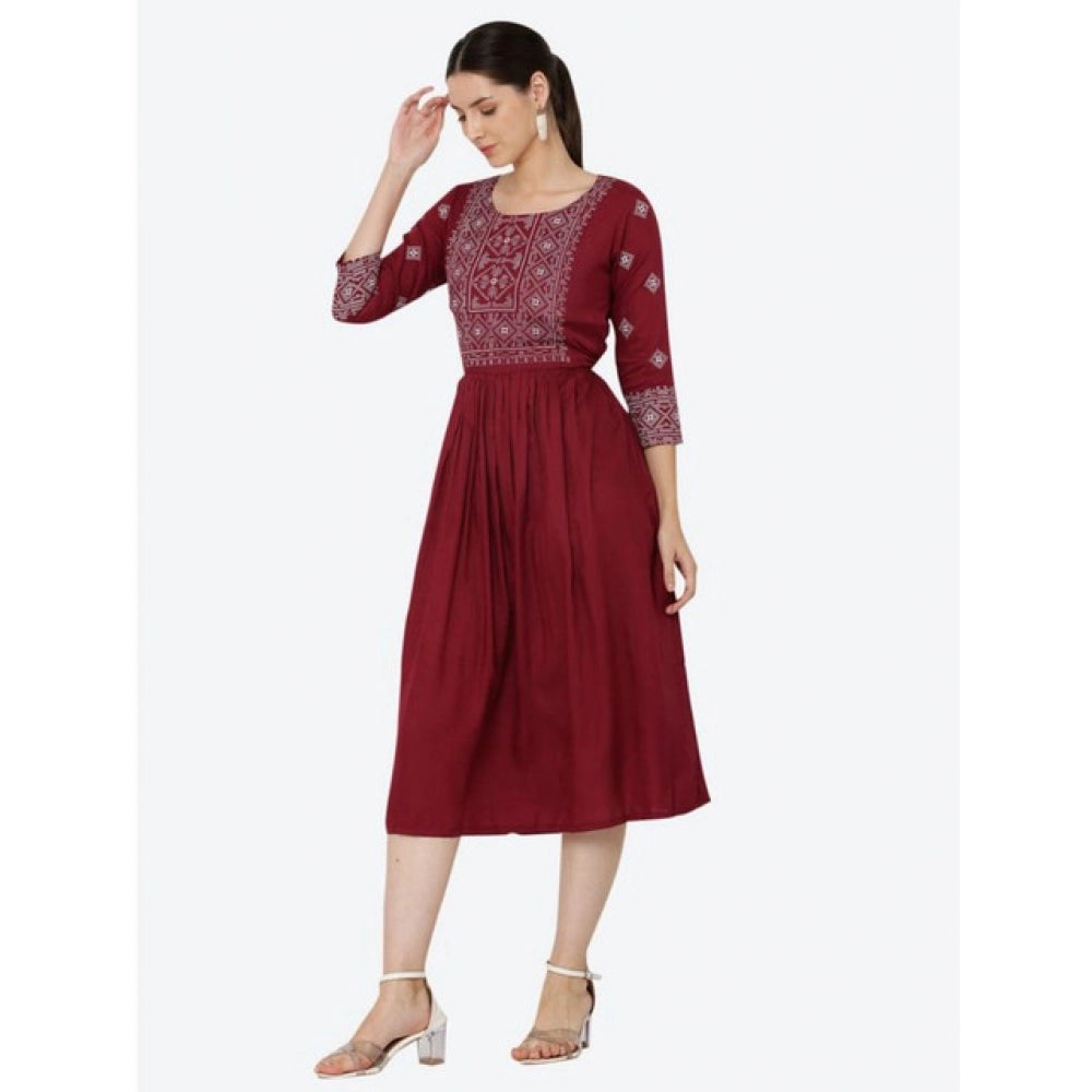 Maroon rayon kurti for women — side angle