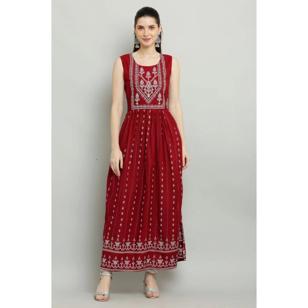 Maroon rayon kurti for women — full look