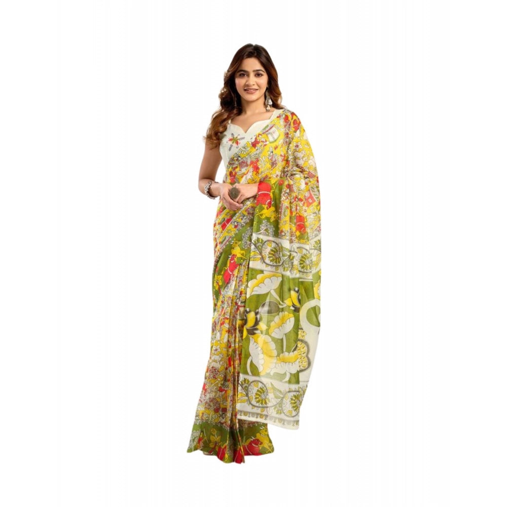 Multicolor faux linen saree for women — full drape view